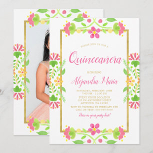 Invitation Floral Fiesta Blanc or Quinceanera Photo