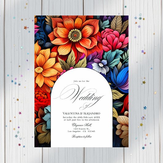 Invitation Floral Fiesta Mariage Photo & QR Code pour plus de