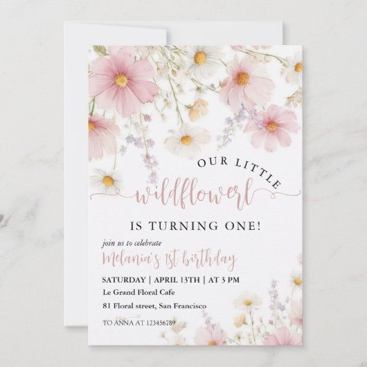 Invitation Floral First Birthday (Devant)