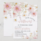 Invitation Floral First Birthday (Devant / Derrière)