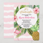 Invitation Floral flamingo rose or fille baby shower (Devant / Derrière)
