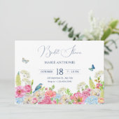 Invitation Floral Fleur bleu vert rose printemps douche nupti (Debout devant)