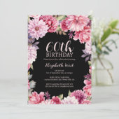 Invitation Floral Fleur Fleurie Blush Black 60e anniversaire (Debout devant)