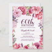 Invitation Floral Fleur Fleurie Blush Purple 60e anniversaire (Devant)