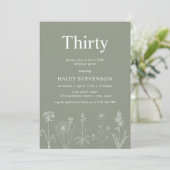 Invitation Floral fleur sauvage 30 Sage Vert 30e anniversaire (Debout devant)