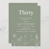 Invitation Floral fleur sauvage 30 Sage Vert 30e anniversaire (Devant / Derrière)