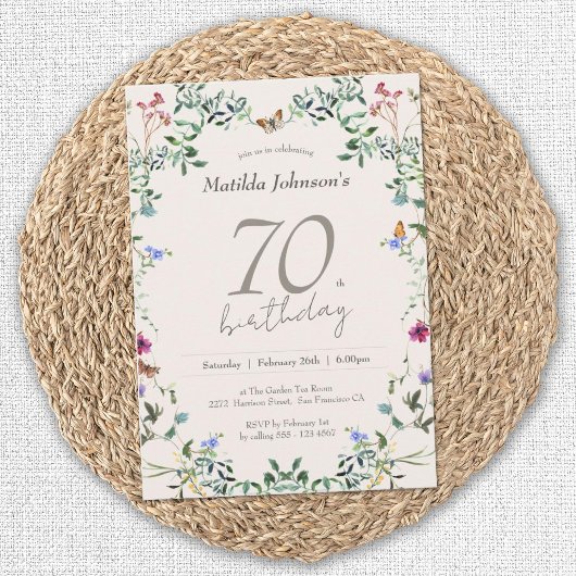 Invitation Floral fleur sauvage Elégant 70e anniversaire