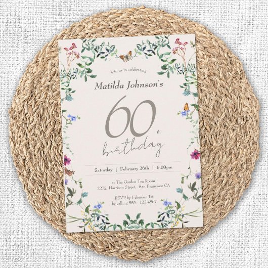 Invitation Floral fleur sauvage Moderne 60e fête d'anniversai