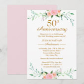 Invitation Floral Fleur sauvage rose 50e anniversaire de Mari (Devant / Derrière)