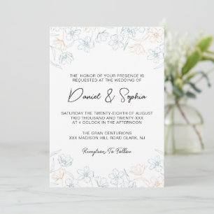 Invitation Floral fleur sauvage rose et bleu Mariage Floral