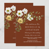 Invitation Floral fleur sauvage sur Terracotta Mariage chréti (Devant / Derrière)