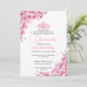 Invitation Floral Fleurs de cerise Ressort Rose Quinceañera (Debout devant)