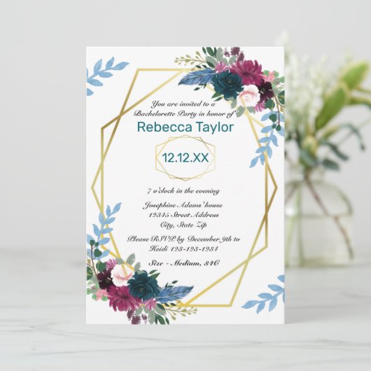 Invitation Floral Floral Mod Vert Turquoise - Bachelorette (Debout devant)