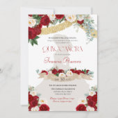 Invitation Floral Flores Rouge & Blanc Or Charro Quinceañera (Devant)