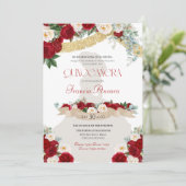 Invitation Floral Flores Rouge & Blanc Or Charro Quinceañera (Debout devant)