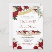 Invitation Floral Flores Rouge & Blanc Or Fancy Quinceañera  (Devant)