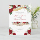 Invitation Floral Flores Rouge & Blanc Or Fancy Quinceañera  (Debout devant)