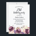 Invitation Floral Florom Purple Aquarelle 21ème anniversaire<br><div class="desc">Plus joli Invitations Florales Anniversaire dans le Little Bayleigh Store!</div>