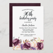 Invitation Floral Florom Purple Aquarelle 90e fête d'annivers (Devant / Derrière)