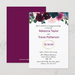 Invitation Floral Floroms Plum Vert - 3x5 Partie d'engagement