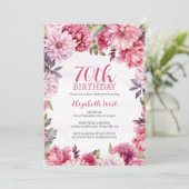 Invitation Floral Flower Bloom Hot Pink 70e anniversaire (Debout devant)
