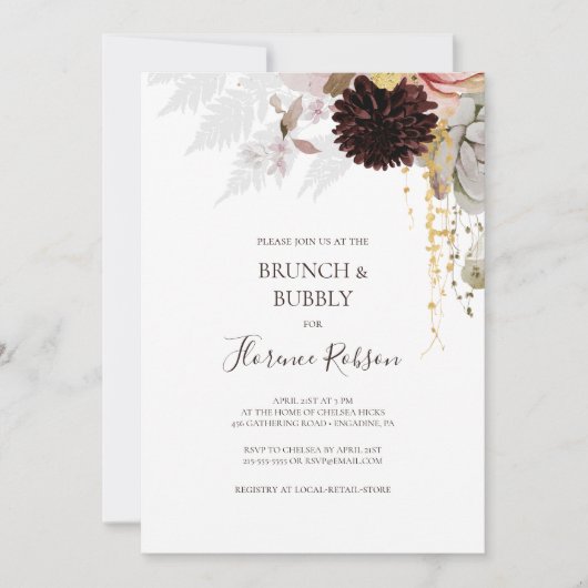 Invitation Floral flush moderne | Brunch et douche à bulles (Devant)