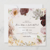 Invitation Floral flush moderne | Carré de marbre Mariage (Devant)