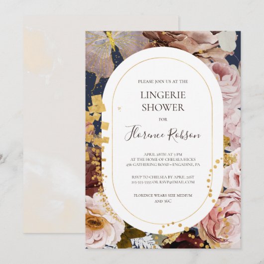 Invitation Floral flush moderne | Marine Lingerie Douche (Devant / Derrière)