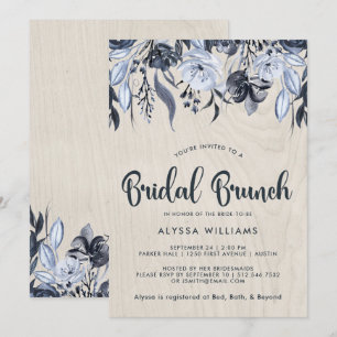 Invitation Floral foncé et bois blanc   Brunch nuptial