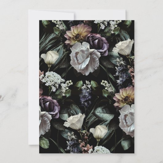 Invitation Floral foncé sur noir | Moody Modern Mariage (Dos)