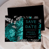 Invitation Floral foncé Turquoise Bleu Noir Mariage d'argent