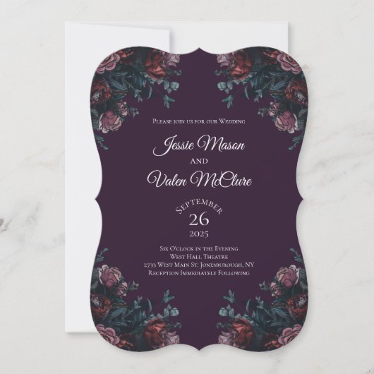 Invitation Floral foncé violet élégant Mariage Maroon Mauve (Devant)