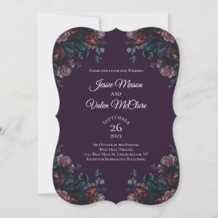 Invitation Floral foncé violet élégant Mariage Maroon Mauve