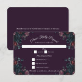 Invitation Floral foncé violet élégant Mariage Maroon Mauve (Devant / Derrière)