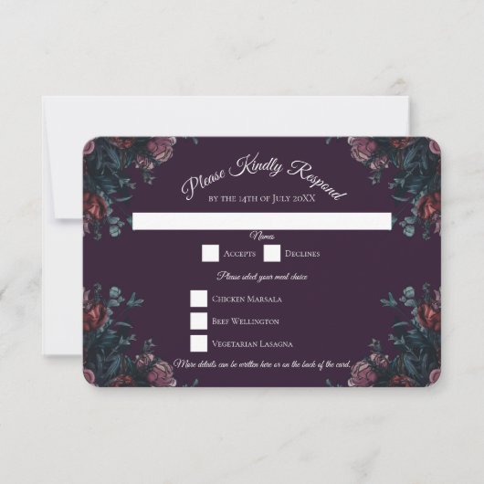 Invitation Floral foncé violet élégant Mariage Maroon Mauve (Devant)