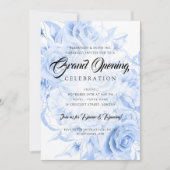 Invitation Floral Forme Entreprise Grand Ouverture Marine Ble (Devant)