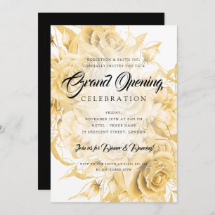Invitation Floral Forme Entreprise Grand Ouverture Or