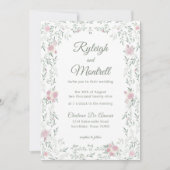 Invitation Floral Frame Pink Roses and Greenery Romantic (Devant)