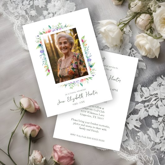 Invitation Floral Frame Traditional Elegant Funeral Photo 