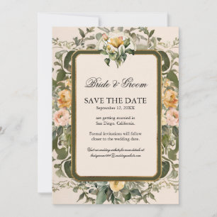 Invitation Floral Français Élégant Vintage Rose jaune n Or