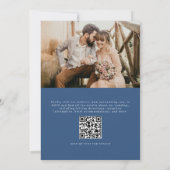 Invitation Floral Français Photo QR Code Marine Mariage bleu (Dos)