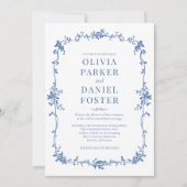 Invitation Floral Français Victorian Royal Blue Mariage (Devant)