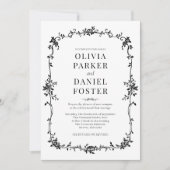 Invitation Floral Français Victorien noir blanc Mariage (Devant)