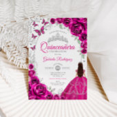 Invitation Floral Fuchsia Pink Silver Quinceanera