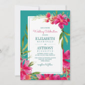 Invitation Floral Fuchsia Turquoise Mariage (Devant)
