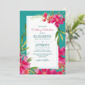 Invitation Floral Fuchsia Turquoise Mariage (Debout devant)