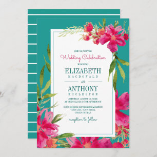 Invitation Floral Fuchsia Turquoise Mariage