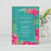 Invitation Floral Fuchsia Turquoise Mariage (Debout devant)