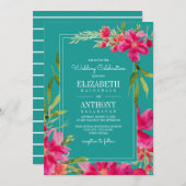 Invitation Floral Fuchsia Turquoise Mariage (Devant / Derrière)