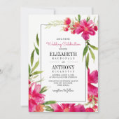 Invitation Floral Fuchsia | Vert | Mariage de bandes noires (Devant)